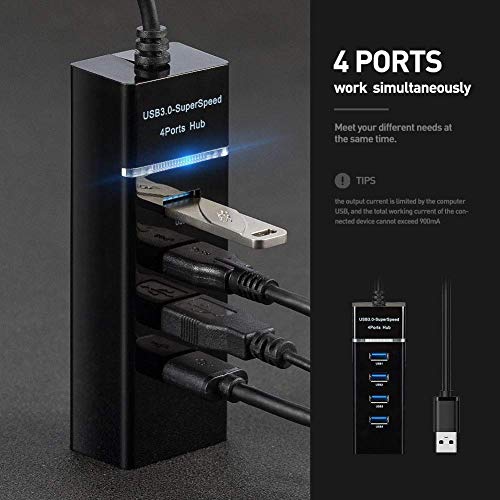 Image of 4 Port USB 3.0 Hub with Hi-Speed Data Transfer, LED Indication, Multi Device Connection, Plug Play Usage, Charging Hub, (Black)