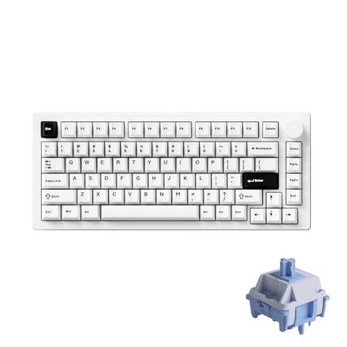 MONSGEEK M1 V5 Aluminum Mechanical Keyboard 75% Quick Release Gaming Keyboard Blcak on White with Knob 8000 mAh RGB Hot-swappable Pre-lubed Mirror Switch