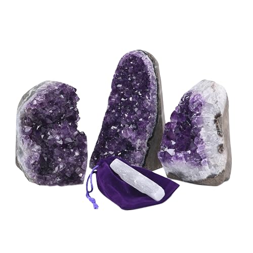 Image of Extreme Amethyst Cluster - Powerful deep Purple Crystals Weighing up to 1 /2 lb. Geode from Uruguay. Includes Bonus 3 inch Selenite Wand. | Deep Purple Amethyst Cluster, Each Piece is Unique & Natural, Real Raw Healing Crystal Rock from Uruguay, FREE Selenite Wand
