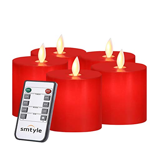 smtyle Velas Rojas a batería con Mecha de Llama y Temporizador movibles, Velas LED parpadeantes sin Llama Cover