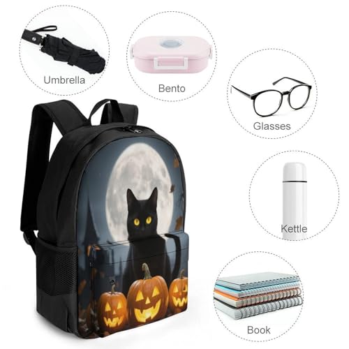 Supdreamc Shoulder Book Bags Anti-Theft Multipurpose Big Capacity Bookbag - Halloween Black Cat Pumpkin Art Travel Hiking Backpack With Smooth Zippers4