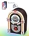 Retro Tabletop Jukebox with Bluetooth Speaker- Vintage Nostalgic Style FM Radio, AUX-in Port, EQ Modes, Color Changing LED Tubes, Wireless Music Streaming and Space - Saving Design(Brown)