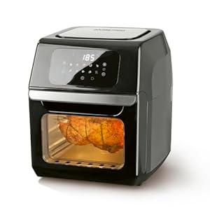 GOURMETmaxx Digitale Heteluchtfriteuse 12 L, XXL Oven, Zwart | Airfryer + timer, touch display, draaiend spit | Vetarm, energiezuinig frituren | 10 Programma’s incl. pizza | 1800 W