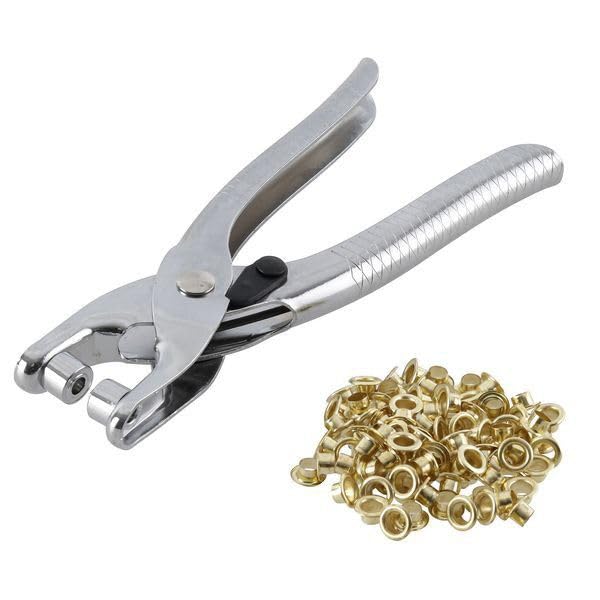 Heavy Duty Eyelet Punch Pliers with Metal Eyelets | Grommet Tool Kit for Curtains, Tarpaulin, Leather, Shoes, Belts & DIY Craft | Manual Hole Punch Tool (Red Handle)-image-27