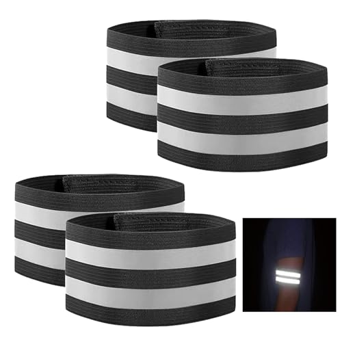 GeekerChip 4 Piezas Cinta Reflectante de Ajustable,Bandas Reflectoras,Reflectante Banda Seguridad,Bandas Reflectantes Brazalete Alta Visibilidad para Running,Ciclismo,Adultos,Niños(Negro)