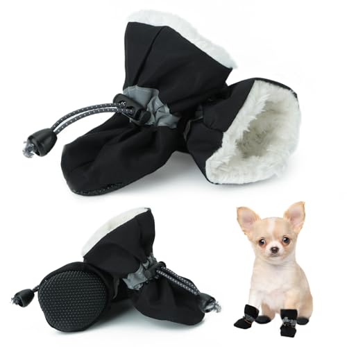 Fecialy Dog Shoes for Winter Dogs Boots & Paw Protector Warm Snow Booties Small Medium Dogs Puppies with Reflective Strip Anti-Slip Rubber Sole, Pack of 4, Size5