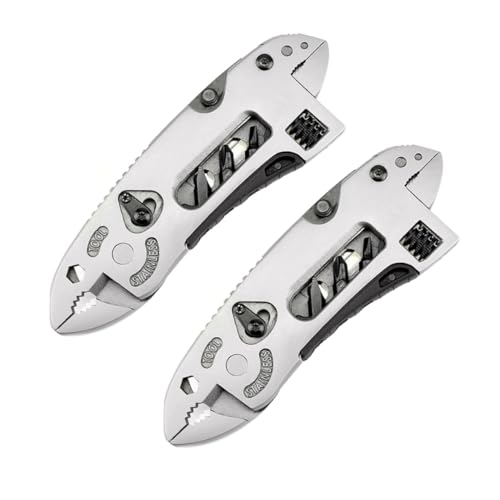 WOONEKY Juego de 2 Alicates Multiusos de Bolsillo Llaves Multiusos para Exteriores Herramienta Multifuncional Compacta y Ligera Acero Plateado Adecuado para Camping Senderismo y Uso