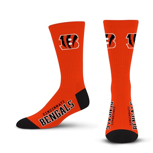 FBF - NFL Deuce Adult Team Logo Crew Dress Socks Footwear for Men & Women Game Day Apparel Size Large 10-13 (Cincinnati Bengals)