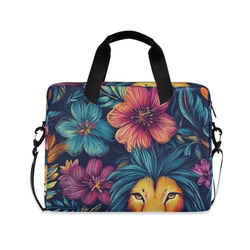 Sacoche à bandoulière pour ordinateur 15.6 pouces imprimé lion fleurs