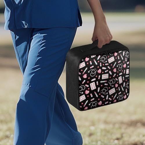 Image of Gomyblomy Black Pink First Aid Bag Empty Portable Travel Medicine Bag Storage Pouch Small Medical Bags with Double Zipper Large Capacity First Aid Kit Pouch for Home Dorm