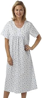 Marlon Ladies Short Sleeved Long Poly/Cotton Nightdress. Blue, Pink or Lilac Floral Print. Sizes 10-12 12-14 16-18 20-22 24-26 28-30 (10-12, Blue)