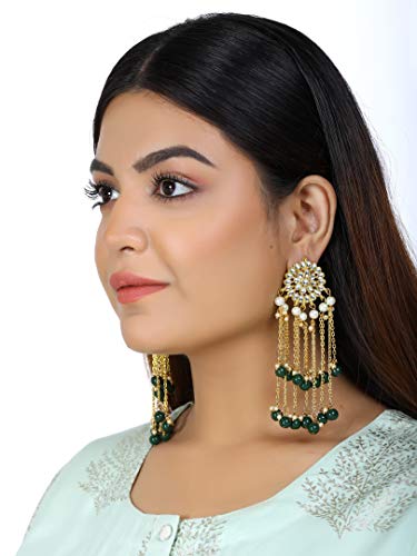 Image of Karatcart Kundan Tassel Earrings for Women (Pink and Green Beads)