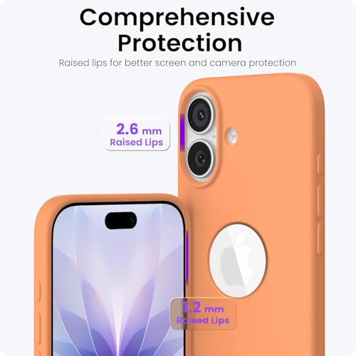 Image of Elzzi Microfiber Logo Cut Cover Compatible for iPhone 17 Case Liquid Silicone Cases Full Body 4 Layer Protective Covers Shockproof Back Cover with High Raised Camera Lips (Cosmic Orange)