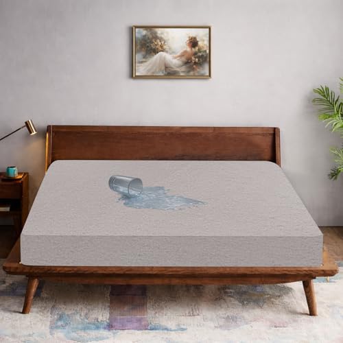 Image of Stylista 100% Waterproof Premium Cotton Feel Mattress Protector King Size 78x72 Inches | Breathable and Hypoallergenic Ultra Soft Fitted Bed Protector Cover (78 inchx72 inch King, Grey)| One Year Warranty