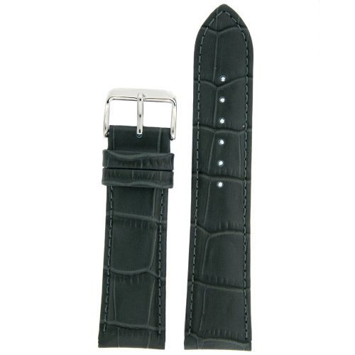 Tech Swiss Watch Band Grey Genuine Leather Alligator Print 18 millimeters Matt Finish Padded