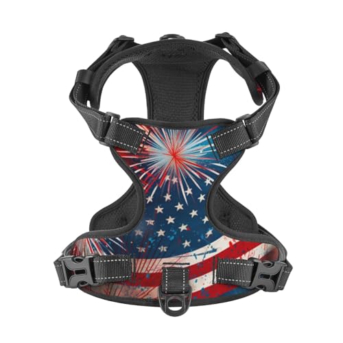 Sparkling American Flag Reflective Dog Harness No Pull Soft Vest Harness for Small Medium Large Dog Puppy Pets Large Size