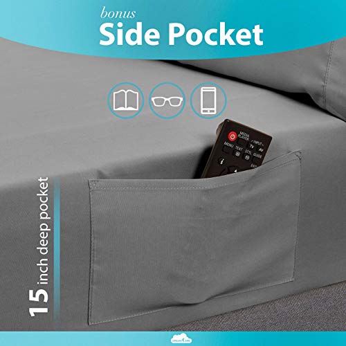 Image of DREAMCARE Twin Sheets - 3 pcs Breathable Cooling Twin Bed Sheets | up to 15 inch Deep Pocket Twin Sheet Sets with Side Pockets - Extra Soft - Double Brushed Hotel Luxury Bed Sheets - Gray