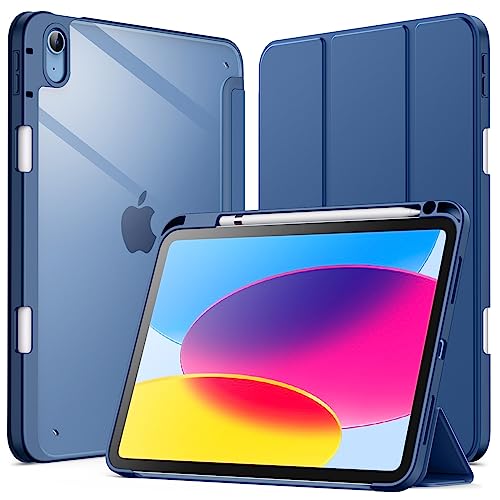 JETech Case for iPad (A16) 11th/10th Generation (2025/2022) with Pencil Holder, Clear Transparent Back Shell Slim Stand Shockproof Tablet Cover, Auto Wake/Sleep (Navy)