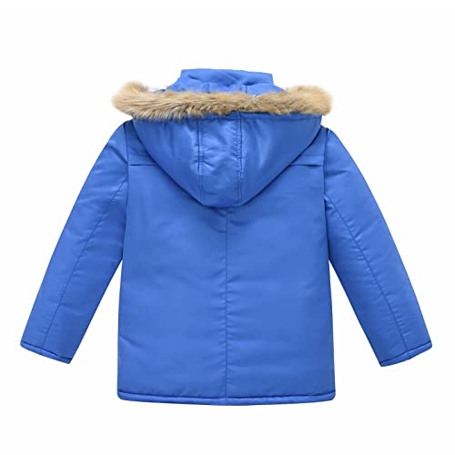 Kids Girls Floral Print Winter Coat Cotton Parka Hooded Snowsuit Warm Zip Up Windproof Puffer Jacket Outerwear (Blue, 3-4 Years)4