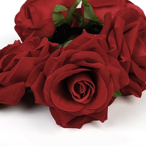 Wovowovo Rose Flower Crown Floral Headbands For Women Girls Red Fake Roses Headband For Festival Halloween Cosplay Costume Party Garland Wreath Hair Accessories thumb #4