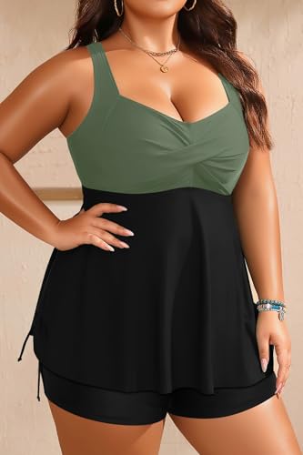 Image of Aqua Eve Women Plus Size Tankini Swimsuit Two Piece Flowy Swimdress Bathing Suits with Shorts