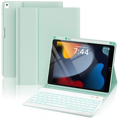 OYEEICE iPad ��9����P�[�X �L�[�{�[�h�t�� - �o�b�N���C�g�t�� ���C�����X ���O���\ �t�H���I�J�o�[ �y���V���z���_�[�t�� iPad ��9����/��8����/��7���� iPad Pro 10.5�C���` iPad Air ��3����p - �O��