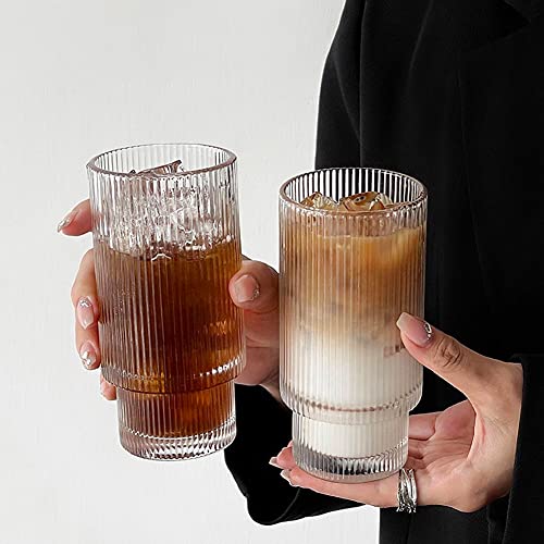 Uhapeer 12Oz Ribbed Drinking Glasses With Bamboo Lids And Straws Set Of 4, Ribbed Glassware Ribbed Glass Cups Vintage Glassware, Iced Coffee Glasses, Ribbed Wine Glasses For Cocktail, Juice, Smoothie #TOP7