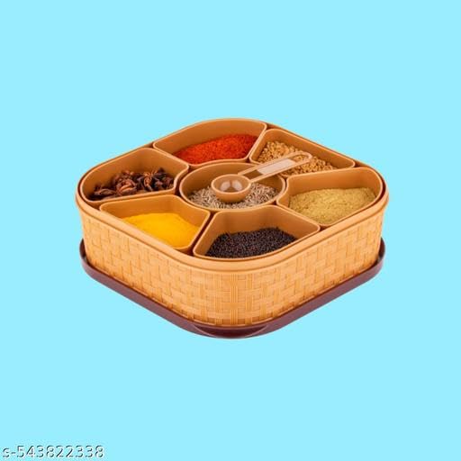 Image of Madhav Spice Box, Plastic Square 7 Sections Multipurpose Masala Rangoli Dabba Box Set (Brown) 1 Piece Spice Set (Plastic)(1PIS + MASLA Box) /106 KP2382