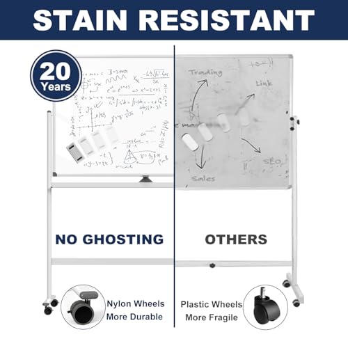 Image of Large Dry-Erase Rolling Magnetic Whiteboard - 48 x 32 Inches Dry Erase Board with Stand Height Adjust Double Sides Mobile White Board Easel on Wheels with 25 Sheets Paper Pad Office, Home & Classroom
