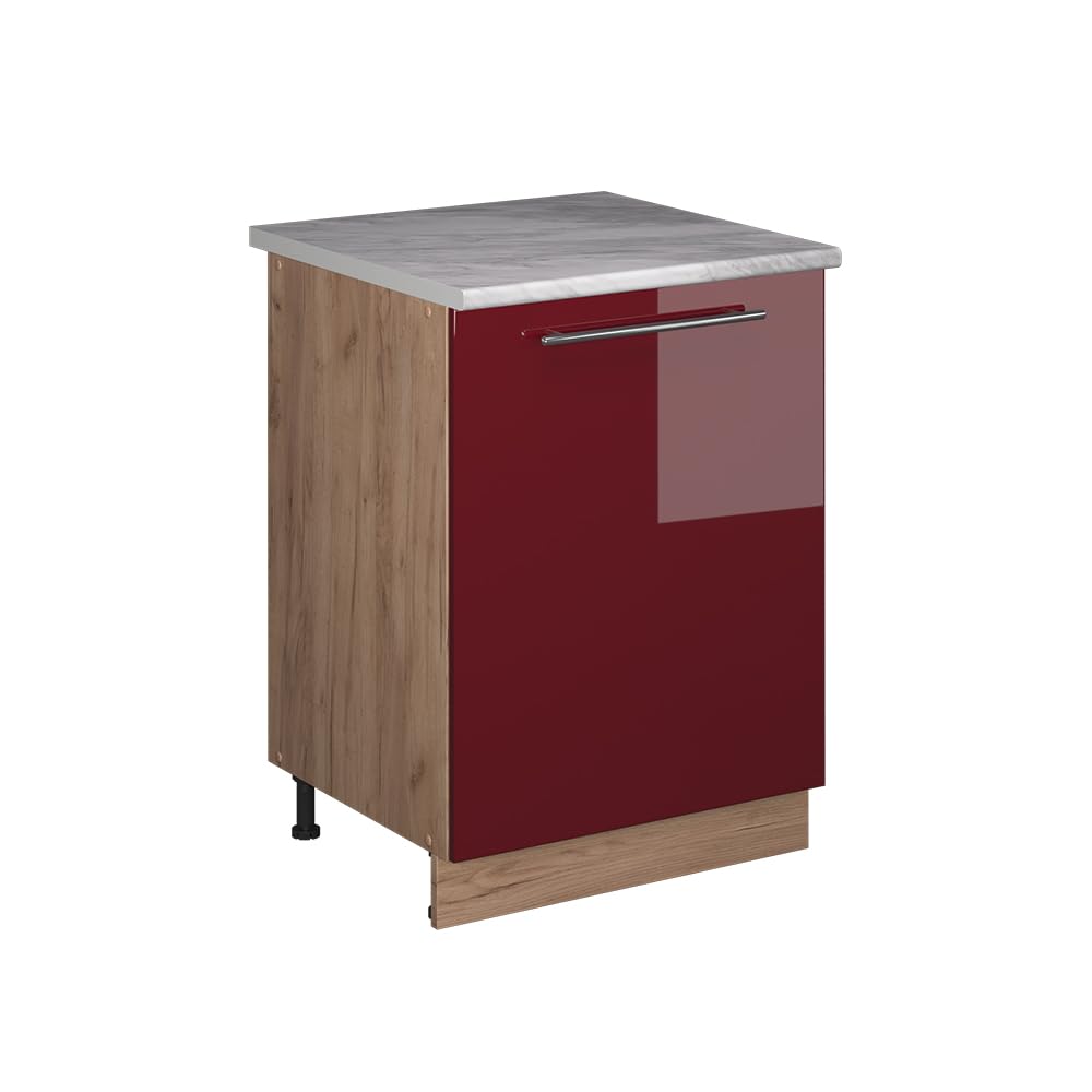 Vicco Sink base cabinet Fame-Line, Bordeaux High Gloss/Oak, 60 cm