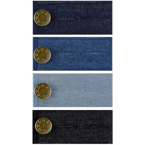 4 Pieces Denim Waist Extenders Button for Pants Jeans Trousers Skirt Adjustable Waistband Extender with Metal Button for Women Men Black Blue Dark Blue Light Blue Button Extender Set (Assorted Colors) Cover