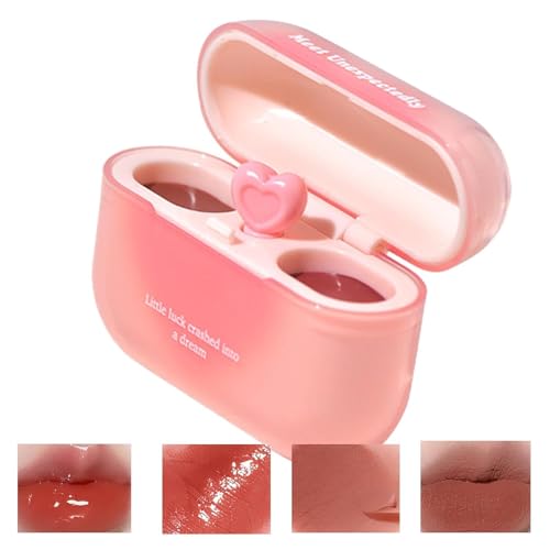 Image of Earbuds lipstick Double Lip Gloss Mirror Finish Nude Color Korean Lipstick Matte Non-Sticky Lip Mud Long-Lasting Hydrating Lip Gloss Double Matte Lip Clay Tint With Heart-Shaped Applicator Headphone 2in1 Lipcolor