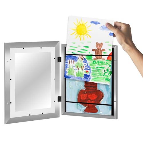 Image of Americanflat - 2 Pack - Kids Artwork Frame Changeable (Silver) - Magnetic Door Holds 100 Art Pieces - 8.5x11 Letter Size Display with Mat or 10x12.5 Without Mat - My Mini Masterpiece