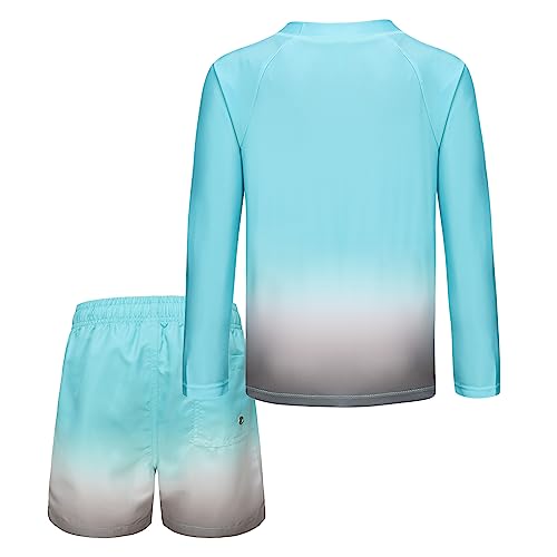 Image of Boys Two Piece Rash Guard Swimsuits Set with Swim Trunk Kids Long Sleeve Bathing Suit Swimwear Set