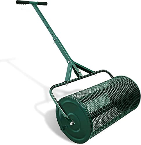 OSBELE Esparcidor de abono, esparcidor de turba de 24 Pulgadas con Mango Mejorado en Forma de T para Plantar Semillas Esparcidor de Malla metálica liviano y Duradero para el Cuidado del césped y el