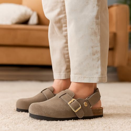 Image of Project Cloud Kids Clogs 100% Genuine Leather with Natural Cork Footbed & Memory Foam Insole Arch Support - Non-Slip Clogs for Kids - Slippers Sandals for Boys & Girls Footwear