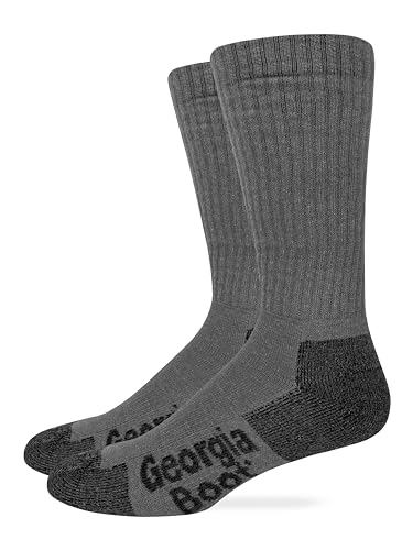 Georgia Boot Mens Merino Wool Blend Full Cushion Crew Socks 2 Pair Pack (US, Alpha, Large, Regular, Regular, Grey)