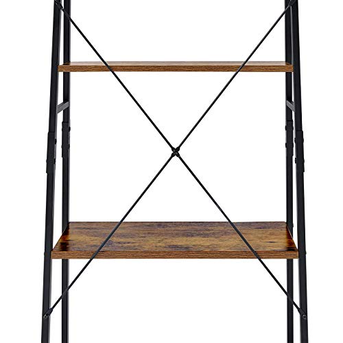 Linsy Home Ladder Shelf Bookcase,Industrial 4 Tier Bookshelf,Storage Rack Shelves for Bathroom, Living Room,Wood Look and Metal Frame,LS200P1-A