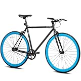AVASTA Single-Speed Fixed Gear Urban Commuter Bike for Women and Men, Lightweight Unisex Fixie Bike, Flat Handlebar Flip Flop Hub City Road Bicycle, 54 Black & Blue