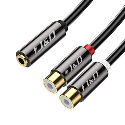 J&D 3,5 mm to 2RCA Câble, Plaqué Or Coquille de Cuivre Heavy Duty 3,5mm Femelle à 2 RCA Femelle Adaptateur Audio stéréo Y Splitter RCA Câble, 0.2 Meter