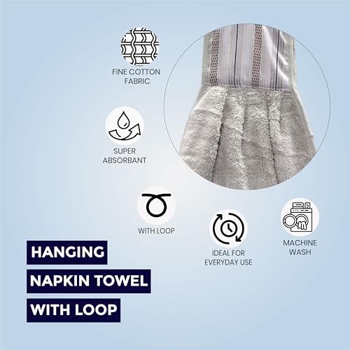 Image of Hanging Hand Towel | Wash Basin Napkin with Loop | Kitchen Sink Towel | Pack of 3 in (Blue, Cream and Brown) | Assorted