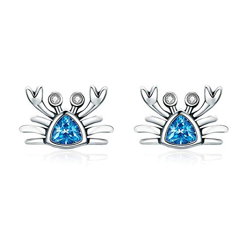Boucles d'oreilles crabe bleu en argent 925, le bijou d'été idéal pour fillette