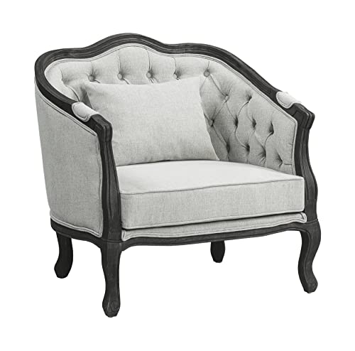 Sillón tapizado gris con respaldo capitoné marrón miniatura 1
