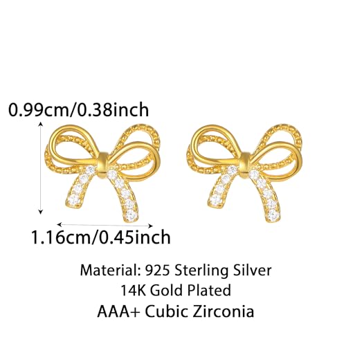925 Sterling Silver Bow Stud Earrings for Women 14K Gold Plated Dainty Trendy Sparkly CZ Twisted Earrings to Daughter Smooth Braided Cute Ribbon Stud Earring Christmas Stocking Stuffers Jewerly Gifts (Gold) by LOVPEPY - Image 4