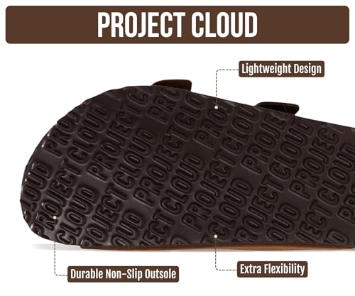 Image of Project Cloud Mens Sandals, 100% Genuine Leather Mens Slides (Heritage) | Memory Foam Insole & Cork Footbed Slides for Men Footwear Non Slip Summer Sandals for Men & Lightweight Sandals Men