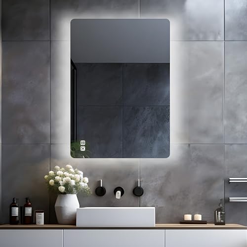 LISA Espejo de baño con luz LED 70 x 50 cm Espejos Decorativos de Pared Grande 700 x 500 mm Regulable con táctil, Blanco cálido/Blanco frío, antiniebla - imagen 3