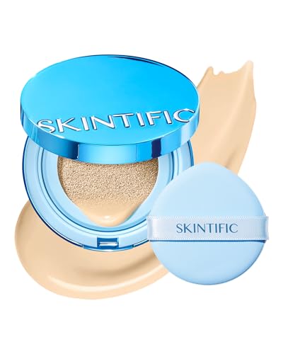 SKINTIFIC Velvet Matte Cushion Foundation Blue #01W Warm Vanilla| Full Coverage,12H Oil Control,Ideal for Oily & Combination Skin,Waterproof,Long-Lasting, Lightweight, Hydrating,Transfer-Proof
