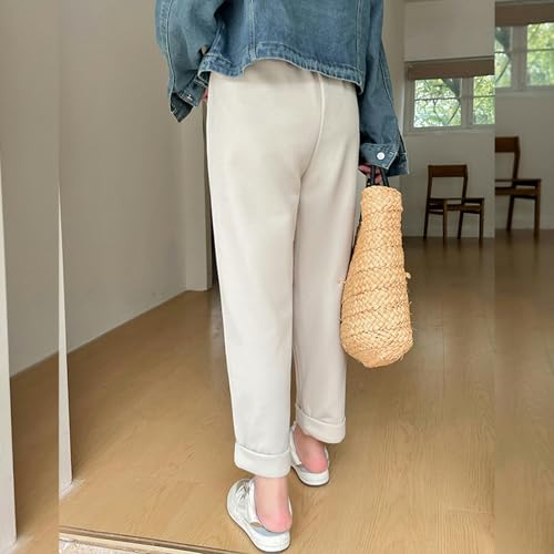 Pantalones Casuales de Talla grande para Primavera 200 catties Fat mm cordón elástico en la Cintura Dobladillo Pantalones de Nueve Puntos - Albaricoque - 2XL