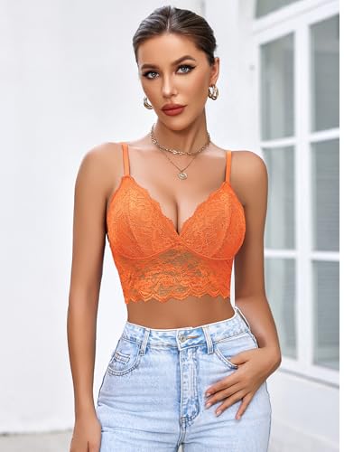 Image of Avidlove Lace Bralettes for Women V Neck Spaghetti Strap Bra Unpadded Tops Sexy Cami Crop Top Going Out Lingerie