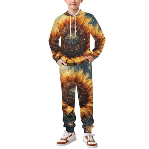 Boys Girls Pullover Hoodie and Pants Outfit 2PCS Set Sweatshirt for Kids, Sunflower Galaxy Universe